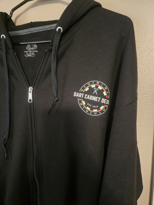 Dart Cabinet Design Full Zip Hoodie – Black Fleece Sweatshirt